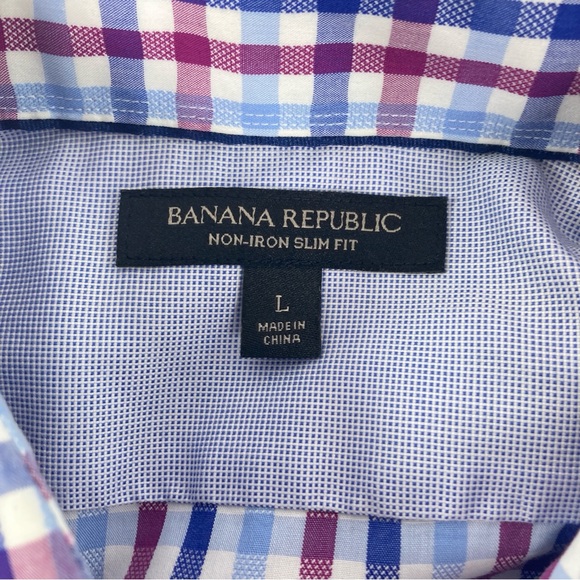 Banana Republic No Iron Slim Fit Men’s Dress Shirt Size Large Blue & Red Plaid - Picture 3 of 15